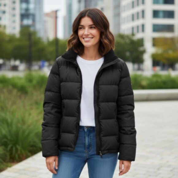 Eddie Bauer Black Goose Down Puffer Jacket Zip Front Warm Coat Women's Medium - Picture 1 of 14